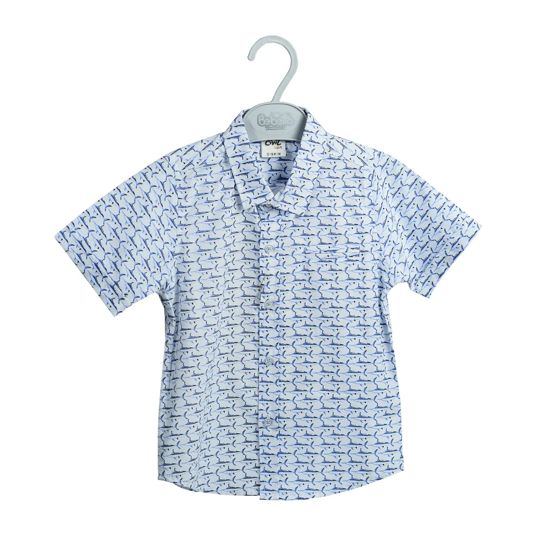 Rubashka Civil 0546 Baby Boy Printed Shirt oq/ko'k dlya malchika
