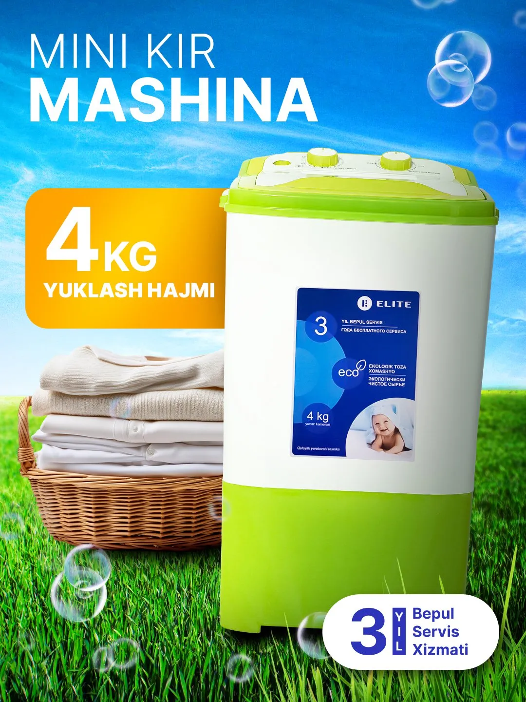Kir yuvish mashinasi Elite WM-4088, oq-yashil