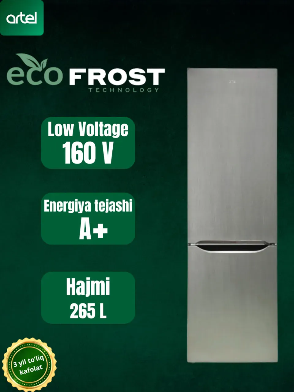 Muzlatgich Artel 345 Eco Frost, tyomno-kulrang