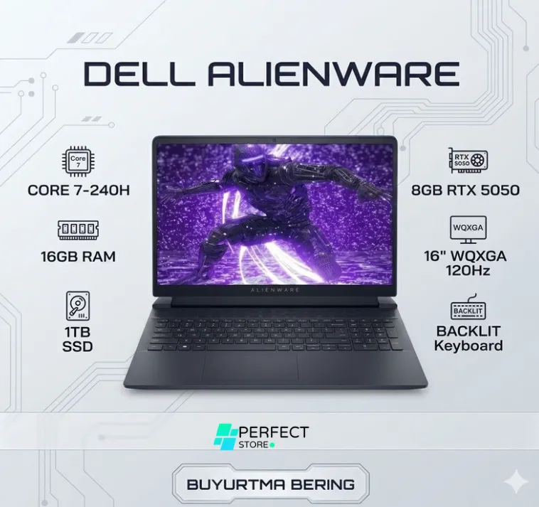 Noutbuk Dell Alienware 16 Aurora / 7 240H / 16 GB / SSD 1 TB / RTX 5050 / 16", Space Black