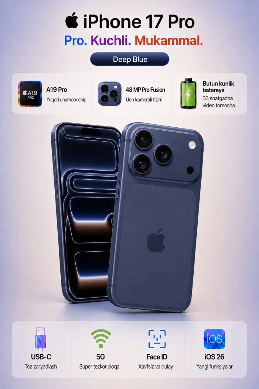 Smartfon Apple iPhone 17 Pro iOS 26 256 GB (eSIM), Deep Blue