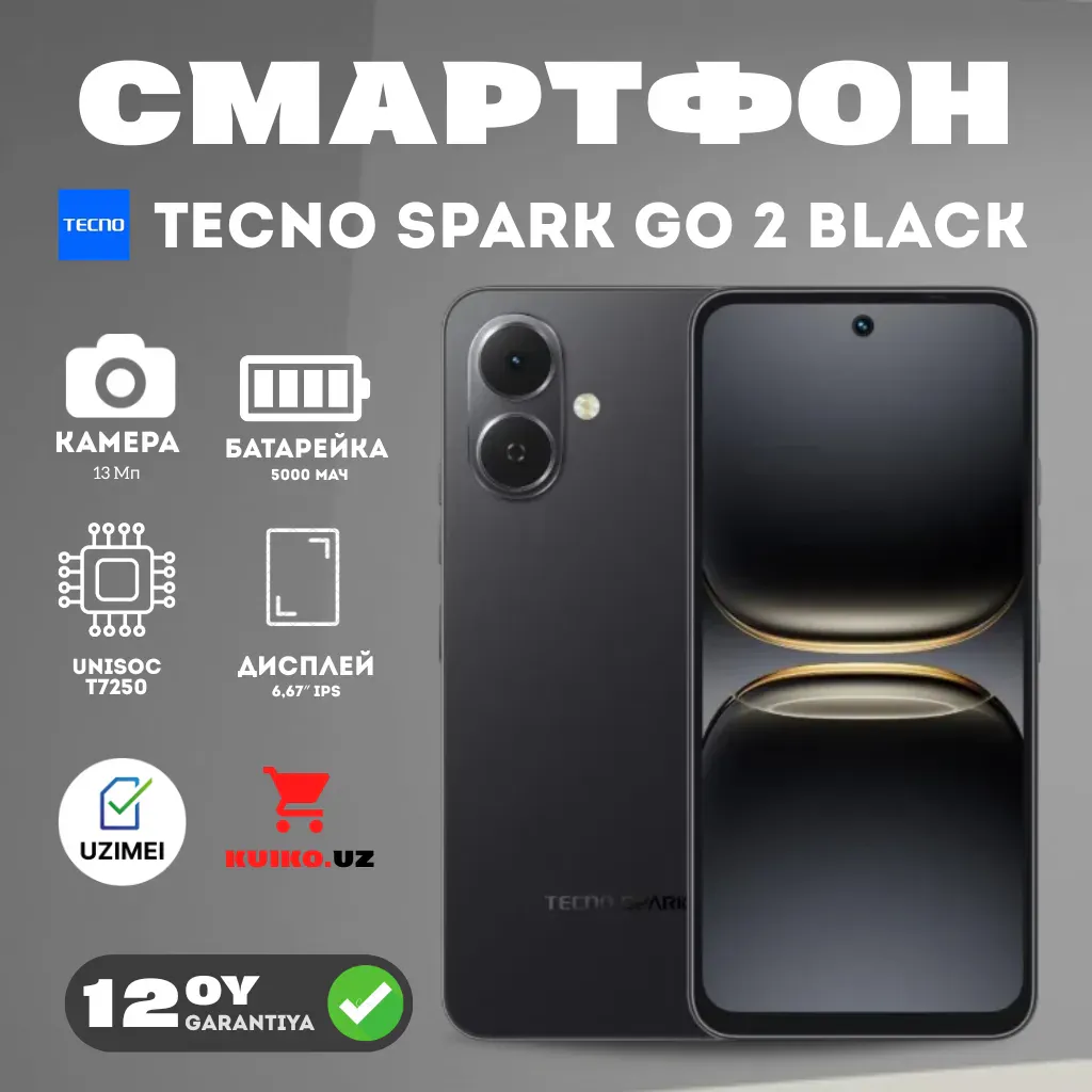 Smartfon Tecno Spark go 2 3/128 GB, qora