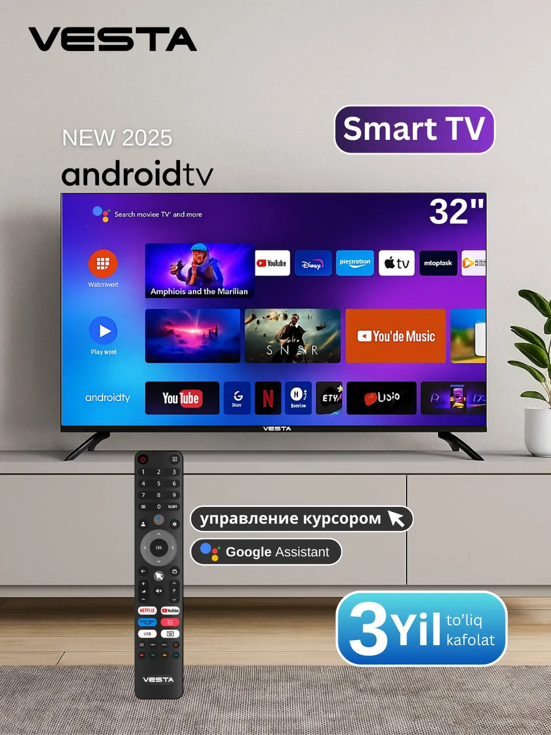 Televizor Vesta V32NHCH001, qora