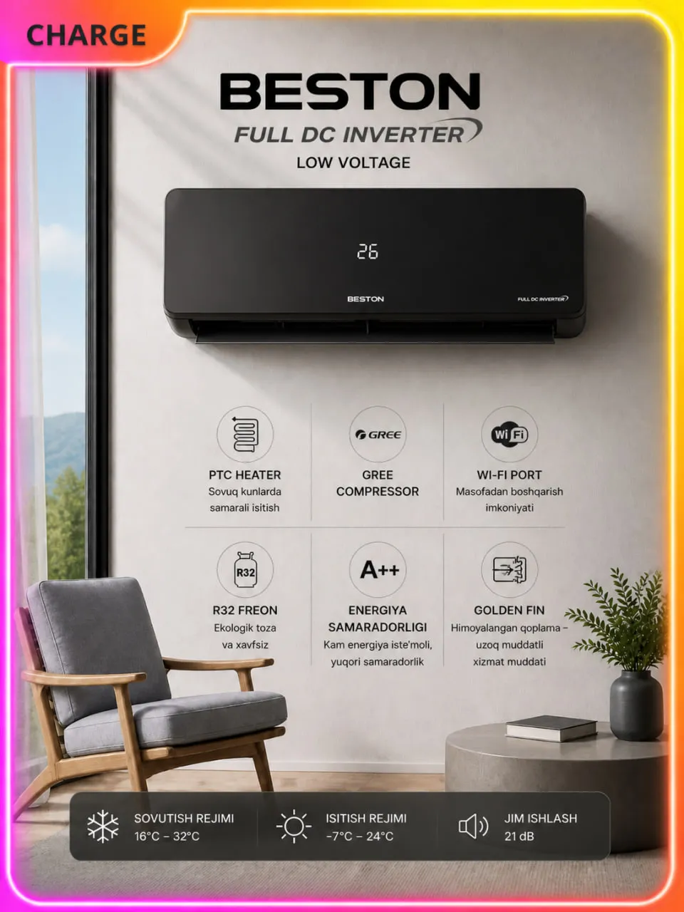 Konditsioner Beston Vision 12, Qora