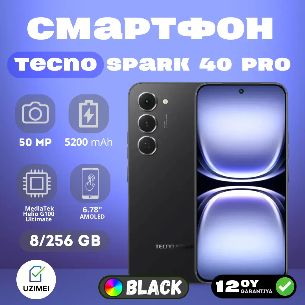 Smartfon Tecno Spark 40 Pro 8/256 GB, qora