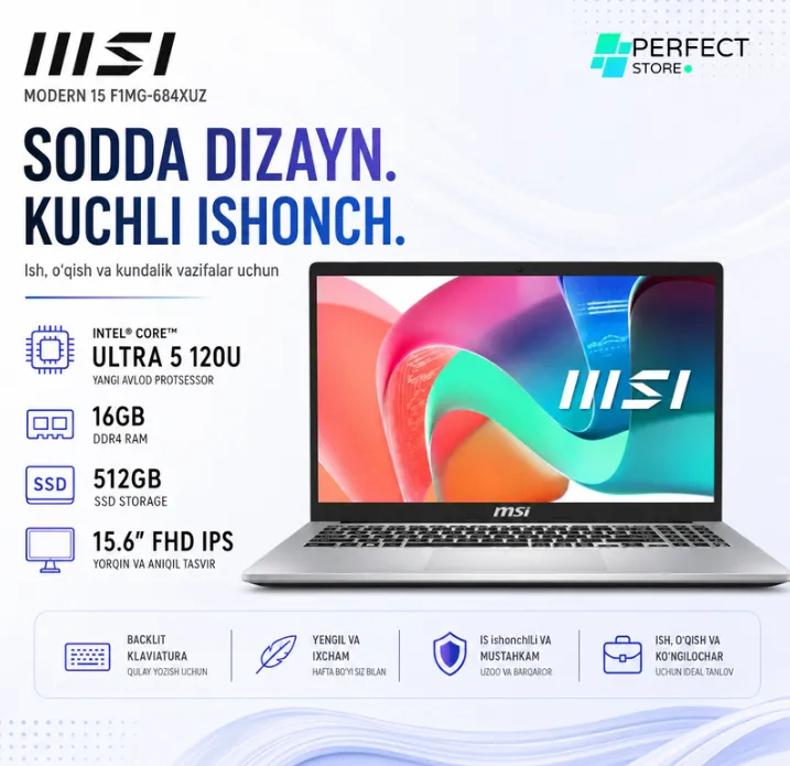 Noutbuk MSI Modern 15 / U5-120U / 16 GB / SSD 512 GB / 15.6", Silver