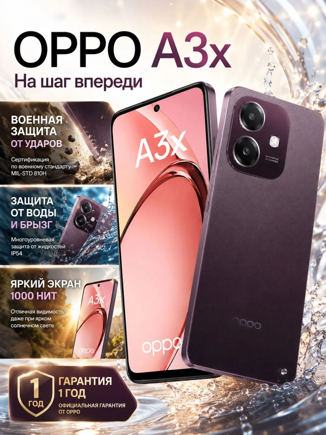 Smartfon Oppo A3X 4/128 GB, Nebula Red